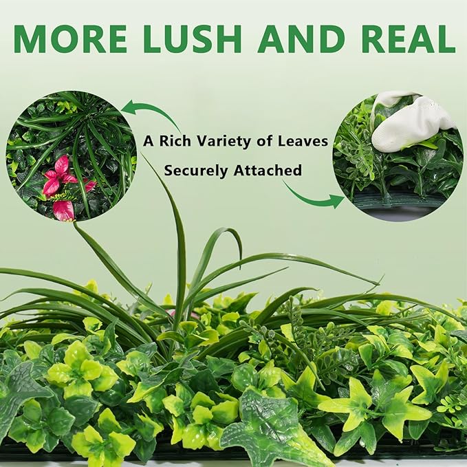 Yangrass Artificial Boxwood Wall Panels, 20''x20'' 6pcs Grass Wall Panels with Mint Plant Leaves, Greenery Backdrop Privacy Screen with UV Protection, Green Grass Wall for Garden Indoor Outdoor Decor
