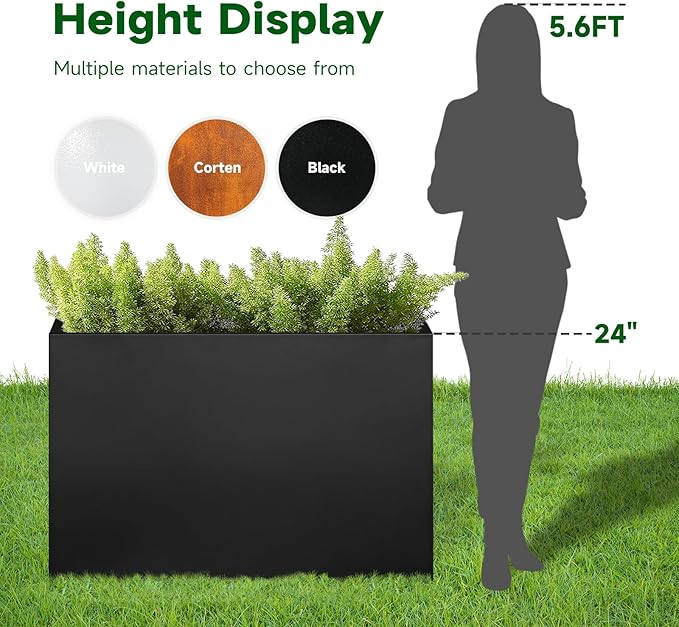 GZLVSOW Black Steel Metallic Heavy Planter 36" x 15" x 24" for Outdoor Plants Metal Rectangular Outdoor Planter Spliced Flower Box with Partitions for Outside,Indoor,Garden (Black, 36 * 15 * 24)