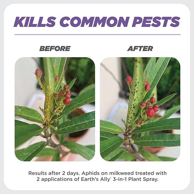Earth's Ally 3-in-1 Plant Spray 8 Oz Concentrate for Pests and Disease - Organic Insecticide, Fungicide, Miticide - OMRI Listed for Indoor Houseplants and Outdoor Garden - Safe for Bees, Kids, Pets