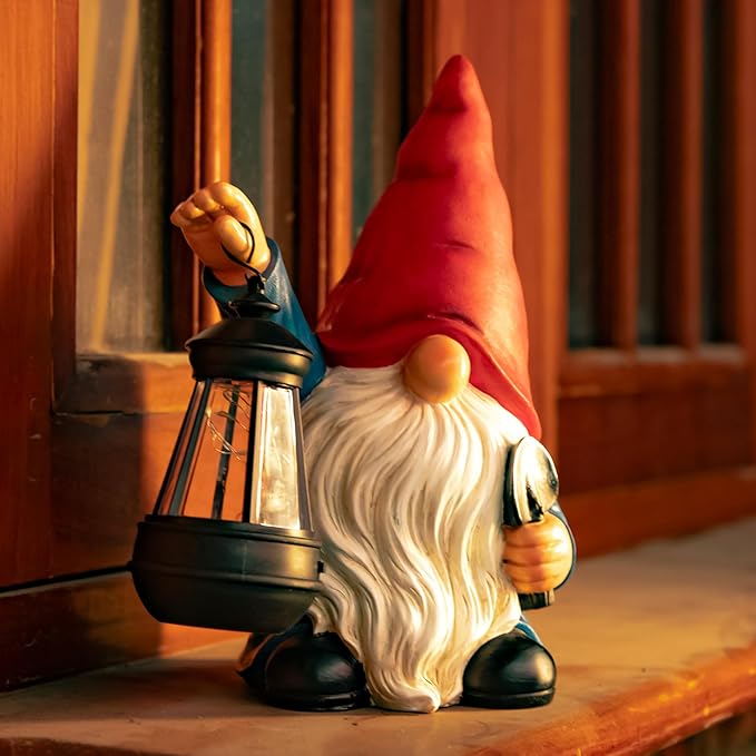 Garden Gnomes Statues Outdoor Decor with Shovel Solar Gnome with Lantern LED Lights,Terrace Xmas Courtyard Lawn Patio Porch Decoration Birthday Christmas Housewarming Gift for Mom Women