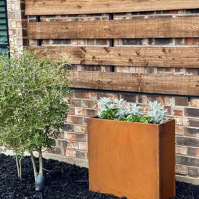 GZLVSOW Rusted Metallic Heavy Rectangular Planter 30" x 12" x 24" for Outdoor Plants Corten Steel Outdoor Planter Spliced Flower Box with Partitions for Outside,Indoor,Garden (Corten, 30 * 12 * 24)