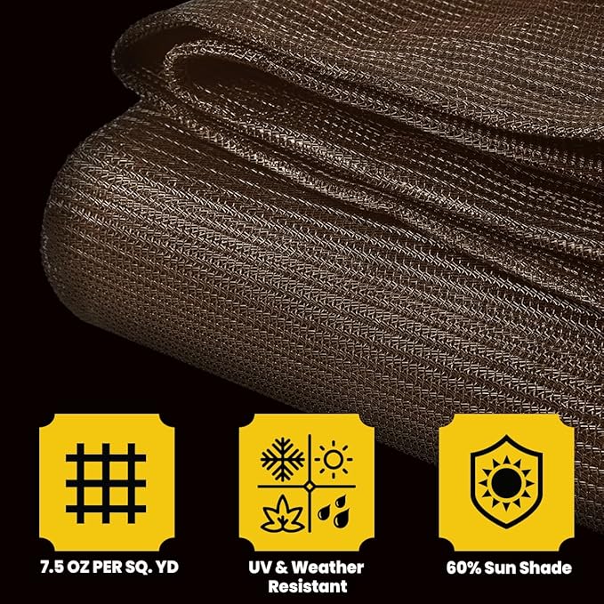 Core Tarps 60% Brown Shade Cloth with Grommets - 18 X 24 FT Heavy Duty Mesh Tarp - Sun Shade Cloth for Garden Vegetables Plants Greenhouse Outdoors Backyard Fences Dump Trucks Patio Mesh Shade Tarp