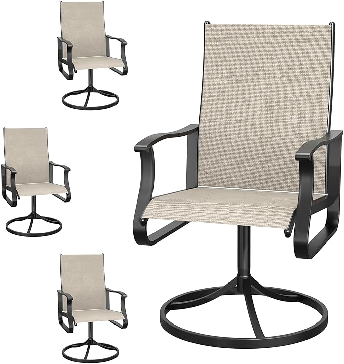 Patio Swivel Chairs Set of 4, Outdoor Dining Chairs with High Back, 360° Swivel Rocker Chair in All-Weather Textilene & Metal Frame for Garden, Porch, Backyard, Balcony(Beige)