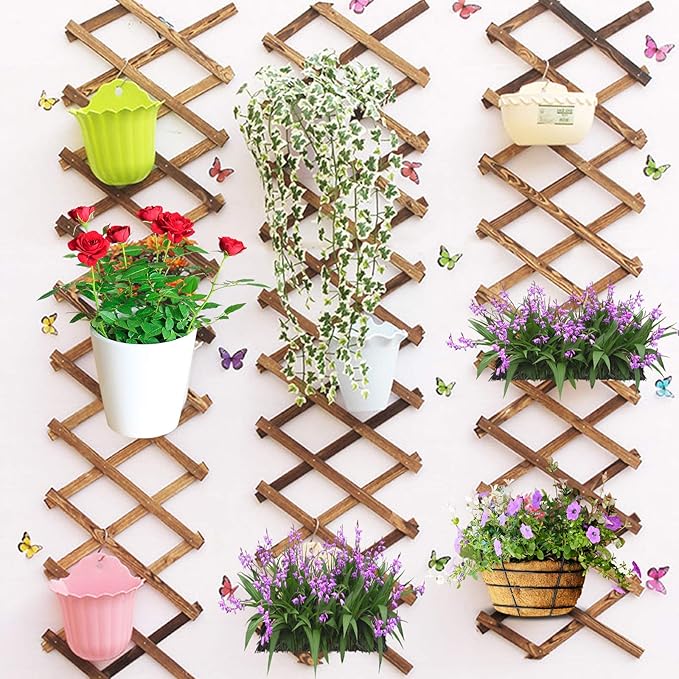 Iceyyyy Wood Lattice Wall Planter - Expandable Hanging Wooden Planter Trellis Frame, Indoor Air Plant Vertical Rack Wall Decor for Room Garden