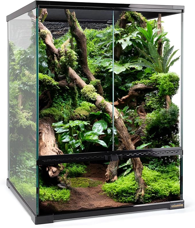 waazoorep 30 Gallon Tall Reptile Glass Tank Terrarium 18"x18"x24" Large Habitat Enclosure for Gecko,Lizard,Chameleon,Frog,Snake,No Install Needed and Come with Tank Background