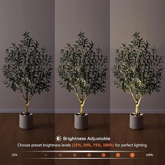 Verinatural Olive Trees Artificial Indoor 5FT - Realistic Fake Plants with Remote LED Spotlights, White Planter - Faux Olive Tree for Home Living Room Office Floor Bedroom Decor,VN214