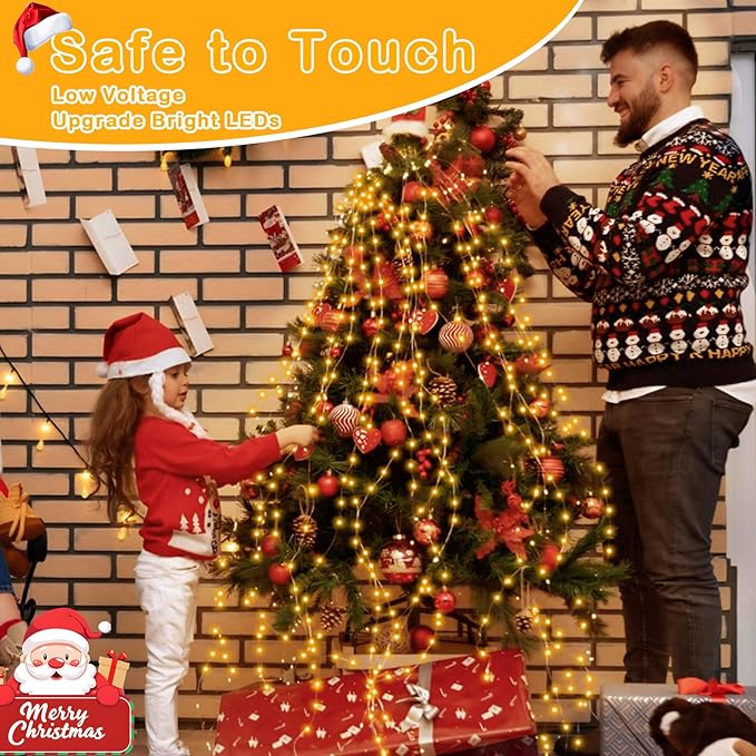 Decute 300Led 99FT Copper Wire Christmas Fairy String Lights Dimmable with Remote Control Starry Lights with UL Cerficated Decorative for Party Wedding Bedroom Yard Christmas Tree Warm White