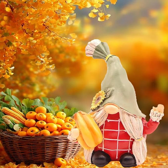 Fall Gnomes Decorations for Home Harvest Gnome Figurines Resin Garden Figurine Kitchen Decor Birthday Thanksgiving Gifts for Table Indoor Lawn Outdoor Porch