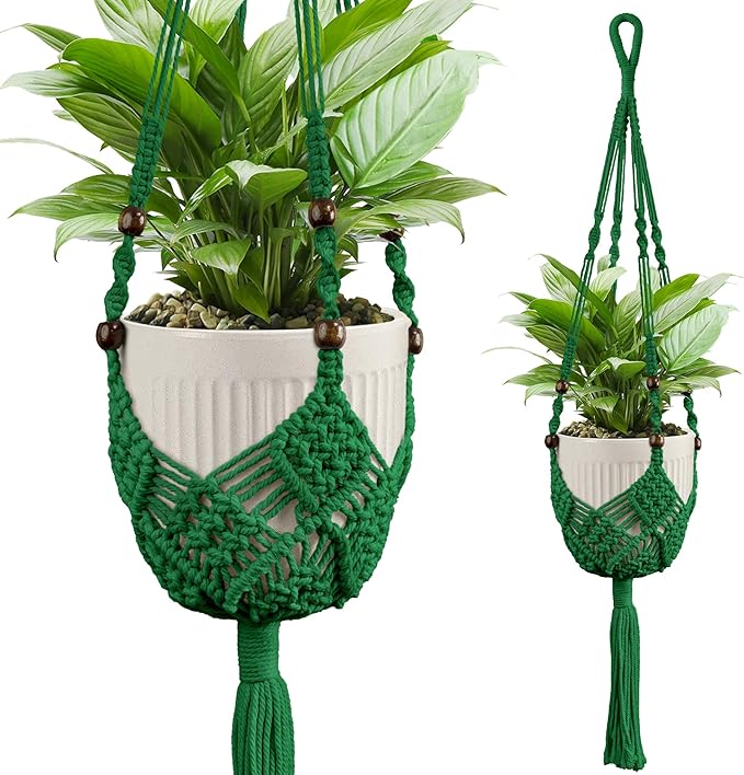 IDEEEPAN Macrame Plant Hanger - Fits 3 to 6 inches Pots for Indoor Outdoor, 35 Inch, Set of 2, Green (POTS NOT Included)