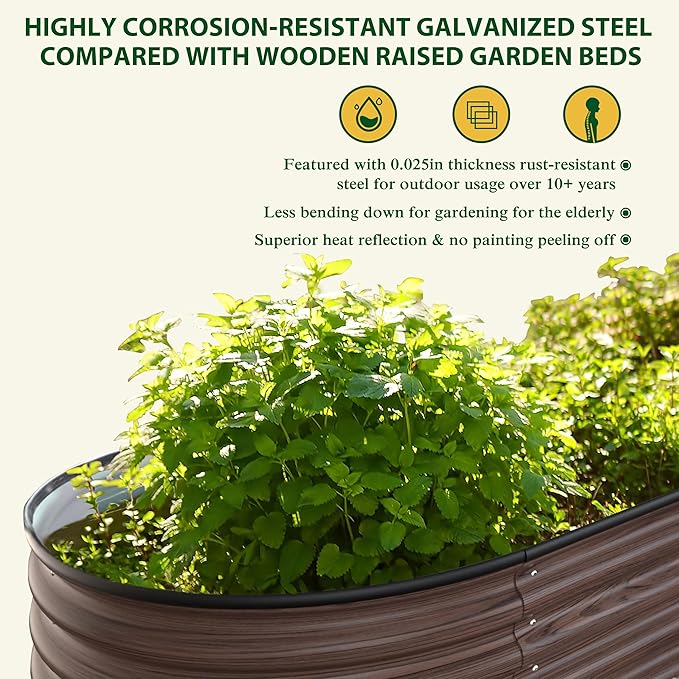BlueWish 8ftx2ftx2ft Raised Garden Bed Outdoor with Aluminum Support Bars, Planter Raised Beds with Galvanized Steel, Bottomless Design, Raised Bed for Gardening, Backyard, Lawn