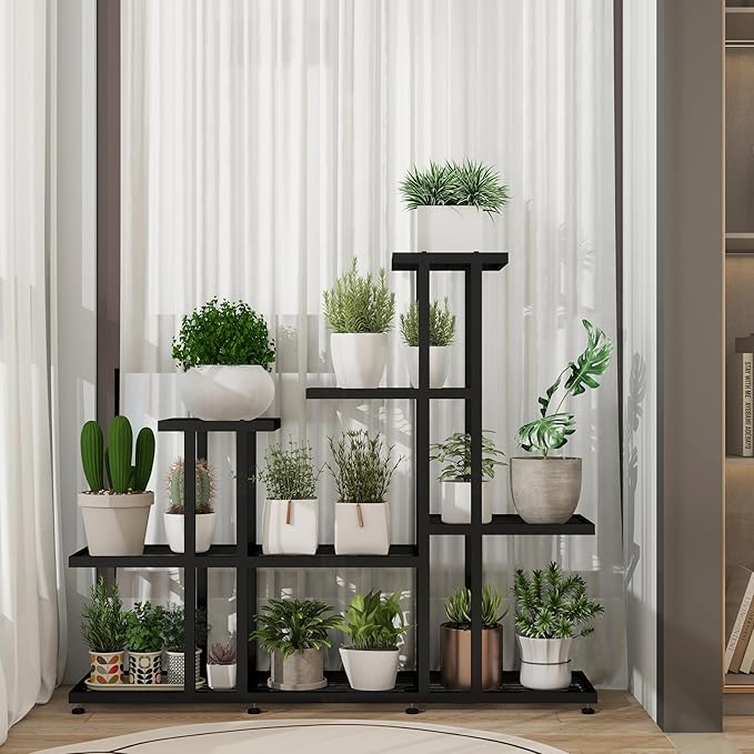 HusDream Plant Stand Indoor Corner Plant Stand Window Sill Plant Shelf for Bonsai Tree Live Plants Indoor Outdoor Metal Flower Rack for Apartment Decor Patio Decor, (6-Tier 16 Potted)