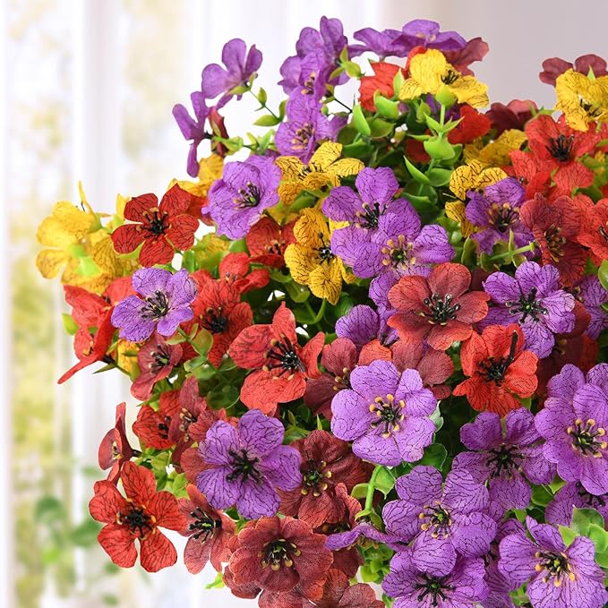 ZFProcess Artificial Flowers Faux Plants Outdoor Fake Flowers Spring Decor,12 Bundles Outdoor Flower Plastic Plant Colorful Daisy UV Resistant for Porch Patio Yard Garden Pot Planters