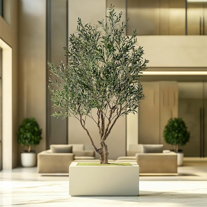 Erimda 7.5FT Artificial Olive Tree Tall Faux Silk Plant Tall Faux Olive Tree with Natural Wood Trunk & Lifelike Fruits Fake Potted Tree or Home Office Decor