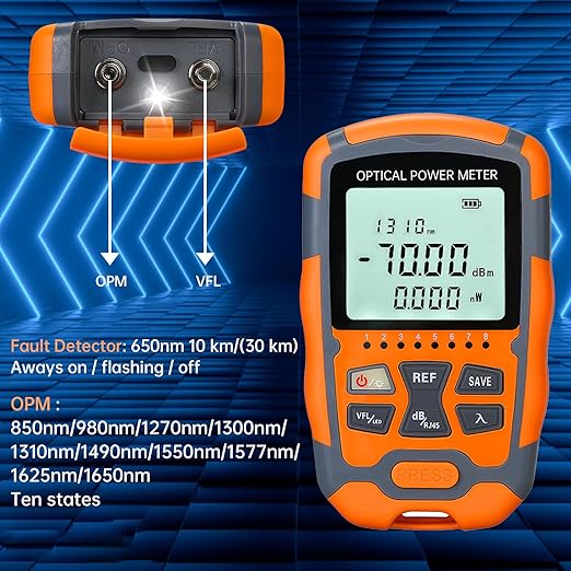 Duogalia Fiber Optic Tester Portable Fiber Light Power Meter SC/FC/ST Universal Interface Fiber Tester Built-in 10Km Visual Fault Locator (OPM&VFL) with FC to LC Adapter