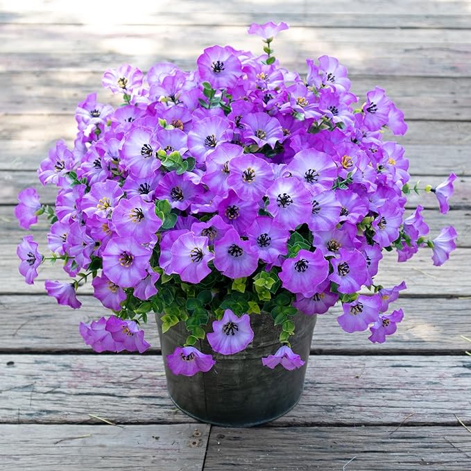 VDVST Artificial Flowers for Outdoors,UV Resistant Artificial Outdoor Flowers,Not-Fading Faux Flowers for Outdoor Planters Front Door Porch Yard Patio Garden Home Decor,12 Bundles(Gradient Purple)