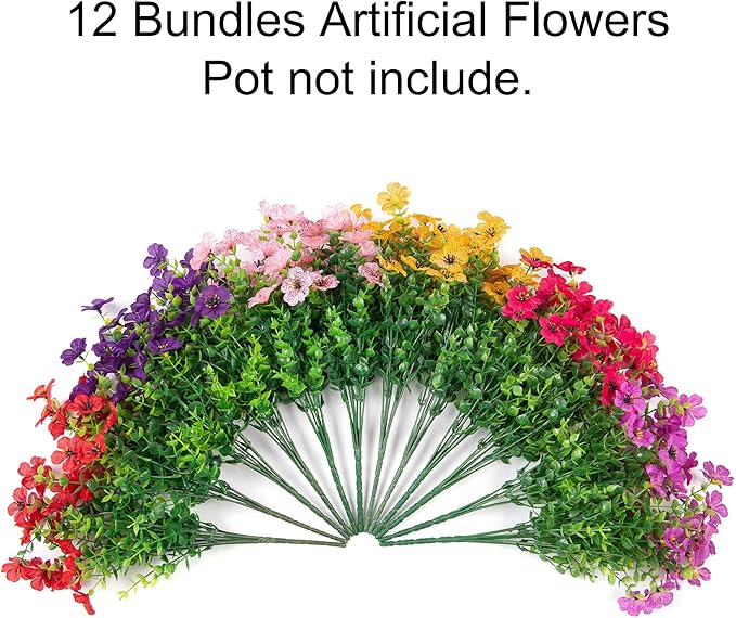 florisso Artificial Fake Plants Flowers for Outdoor Decoration, 12 Bundles Faux Silk Daisy Look Real UV Resistant for Outside Home Porch Patio Planter Decor