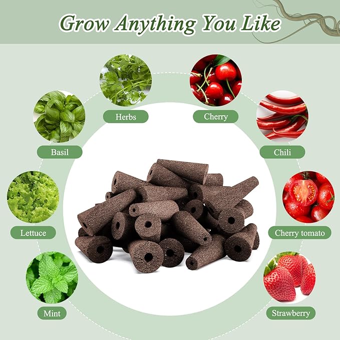 66pcs Hydroponic Seed Pod Kit - Compatible with Aerogarden and All Brands - Grow Anything Indoor Garden System - Includes 15 Grow Sponges, 15 Baskets, 20 Labels and Tweezer for Easy Planting