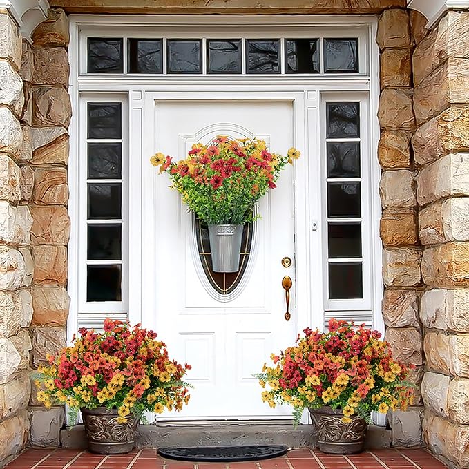 Pinenoya Artificial Fake Flowers Plants for Outdoor,18 Bundles Faux Plants Outside No Fade Plastic UV Resistant for Front Door Porch Patio Balcony Garden Yard Decorations