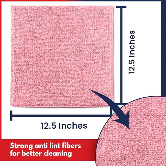 USANOOKS Microfiber Cleaning Cloth Light Pink - 100 Pcs 12.5"x12.5" - High Performance - 1200 Washes, Ultra Absorbent Towels Weave Grime & Liquid for Streak-Free Mirror Shine - Car Washing Cloth