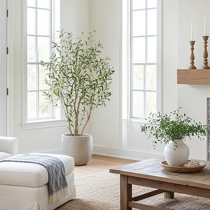 Nafresh Super Full Faux Olive Tree, 5FT Artificial Olive Tree Indoor, Fake Silk Trees with Realistic Leaves and Lifelike Fruits for Indoor Outdoor Living Room Corner Office Bedroom Home Decor