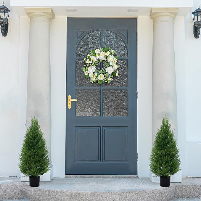 VIVATREES 2Pack 3ft Outdoor Artificial Cedar Topiary Trees, All-Weather Faux Pine for Home Porch Entryway Decor