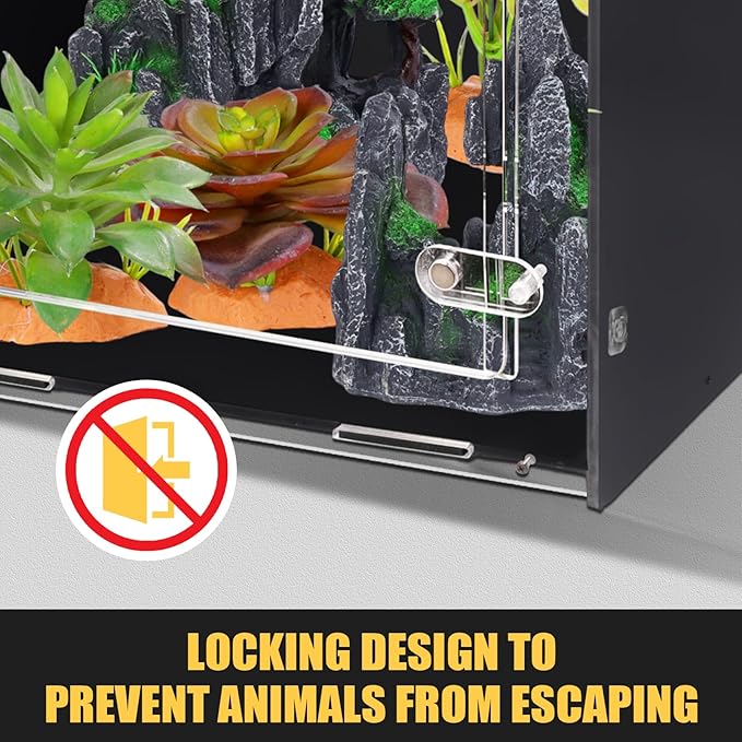 maiyuolg Reptile Tank Enclosure – 16x16x25 Crested Gecko Reptile Terrarium – Acrylic Habitat with Ventilation for Lizards, Snakes & Chameleon
