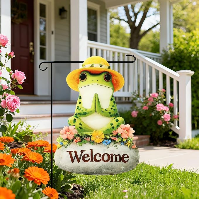 Frog Yoga Garden Flags 12x18 Inch Double Sided, Spring Summer Welcome Banner Small Yard Flags for Outside, Farmhouse Front Porch Home Outdoor Seasonal Decor Holiday All Seasons Decoration