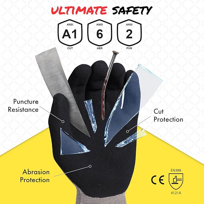 Quest Protective Apparel Cut Resistant Work Gloves (ANSI A1) – Lightweight Graphene Gloves for Gardening, DIY, Mechanical & General Handling – Breathable Grip Gloves for Men & Women – Large, Pack of 3
