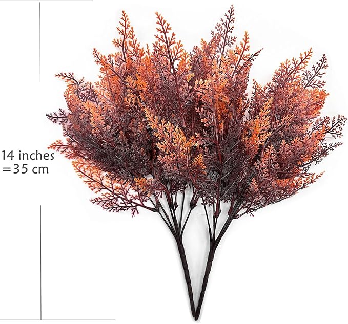 Fake Ferns Shrub Artificial Fern Leaves Plants, Plastic Foliage Greenery Faux Boston Leaf Stems Plant for Outdoor Indoor Garden Décor Wedding Party DIY Decoration Planter Filler Shrubs - Red 8 Pack