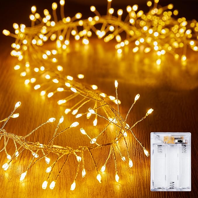 Brightown Fairy Lights Battery Operated, 10Ft 120 LED Firecracker String Lights, Waterproof Silver Wire Starry Firefly Light for DIY Wreath Weeding Indoor Outdoor Christmas Garden Decorations