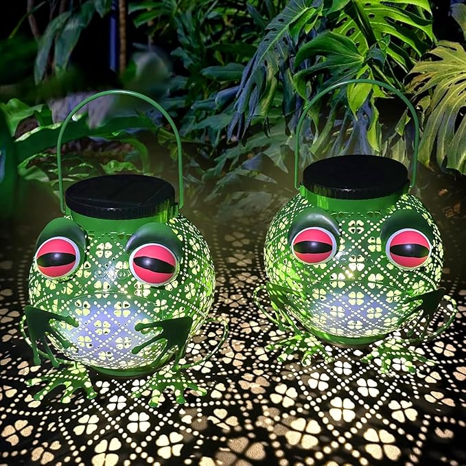 2 Pack Solar Lanterns Outdoor Waterproof Frog Metal Hanging Lantern Outdoor Hanging Solar Lights with Sound, Outdoor Lanterns for Yard, Garden, Patio, Porch