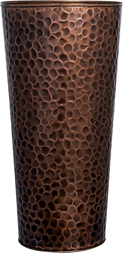 H Potter Tall Copper Planter Indoor Outdoor – 28” Antique Copper Hammered Metal Garden Planter with Insert & Drainage – Large Decorative Floor Planter for Entryway, Porch, Patio