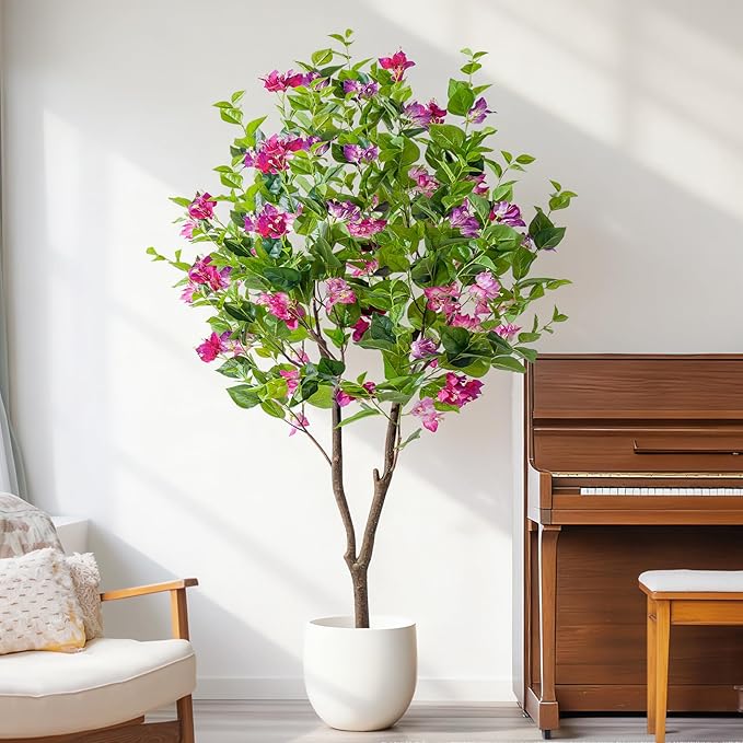 5FT Artificial Bougainvillea Tree Artificial Tree Tall Potted Fake Bougainvillea Trees for Outdoor Indoor Lifelike Potted Faux Plants with Wood Trunk and Flowers Office Wedding Home Decor