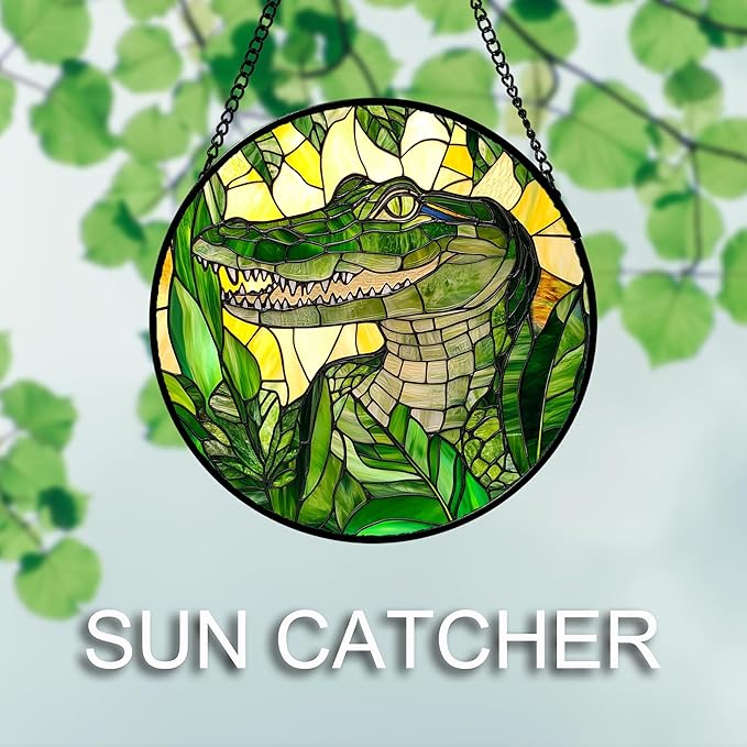 DASTOLL Stained Glass Window Hanging 4 Pcs Set Green Plants Animals Theme 6.3" - Bird Tiger Suncatcher Door Garden Sun Catcher Decor Birthday for Mom Woman Nana Men Friend
