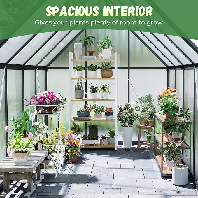 6x8FT Greenhouse for Outdoors, Galvanized Steel Frame Winter Green House w/Adjustable Roof Vent, Lockable Door Handle &DrainageSystem, Walk-in Greenhouses for Outside Garden Backyard