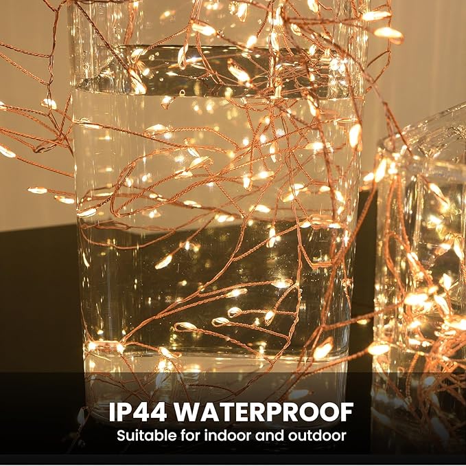 Dailyart Fairy Lights Plug in, 2000 Led Twinkle String Light with Remote 130Ft Waterproof 8 Modes Warm Cluster Lights with Timer for Bedroom Wreath Window Wedding Christmas Tree Decoration,Gold Wire