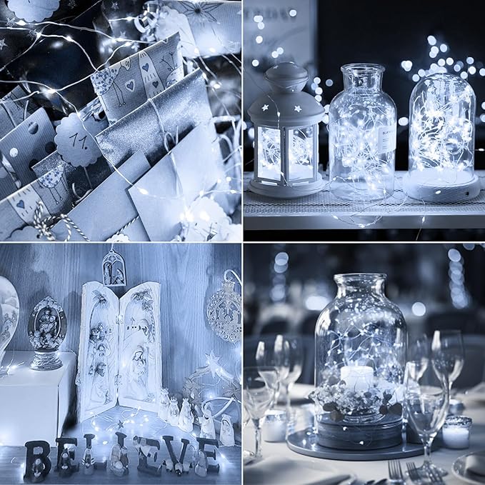 kolpop 6 Pack LED Fairy Lights Battery Operated, Mini Twinkle String Lights Battery Powered Waterproof for Christmas Mason Jars Party,Cool White