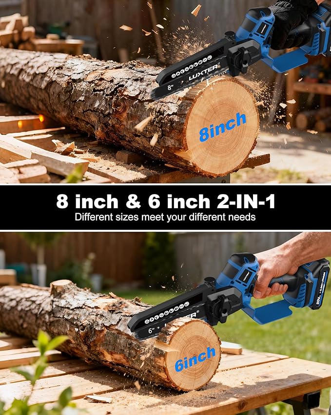 LUXTER Mini Chainsaw Brushless 8 inch & 6 inch Compatible with Makita 18V Batteries Chain Saw 2 x 2.0Ah Battery Small Handheld Saw Lightweight for Trimming & Wood Cutting Gardening Power Tool