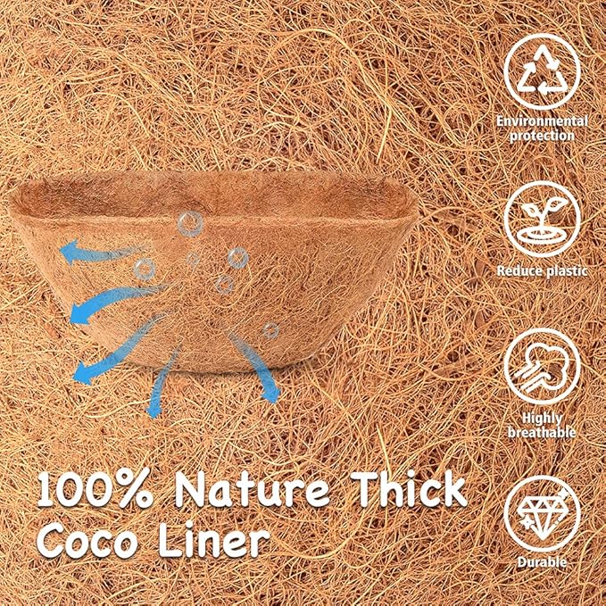 36 Inches Trough Coco Liner Replacement for Plant Hanging Basket, 1 Pcs Thick Coconut Fiber Liners for Garden Flowers Planter, Window Flower Box, Vegetables Pot