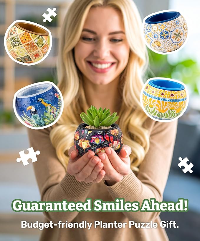 PieceRelax 3D Puzzle Planter - Smart - Happy Reading - Danish Folklore Style, Home Decor Flower Pots for Indoor Cactus, Succulents Pots [K1102]