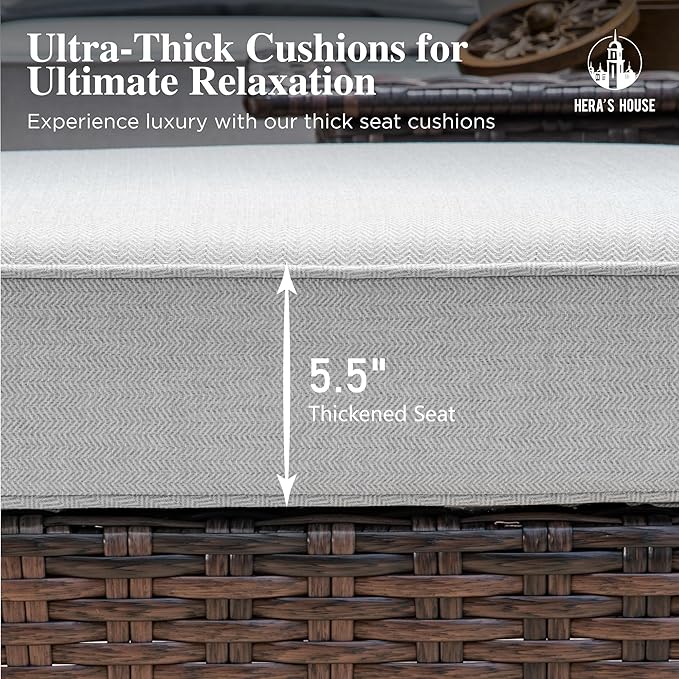 HERA'S HOUSE High Back Outdoor Swivel Chairs with 5.5" Thick Cushions, Wicker Rattan Patio Chairs Set of 2, Porch Deck Balcony Backyard Furniture, Grey