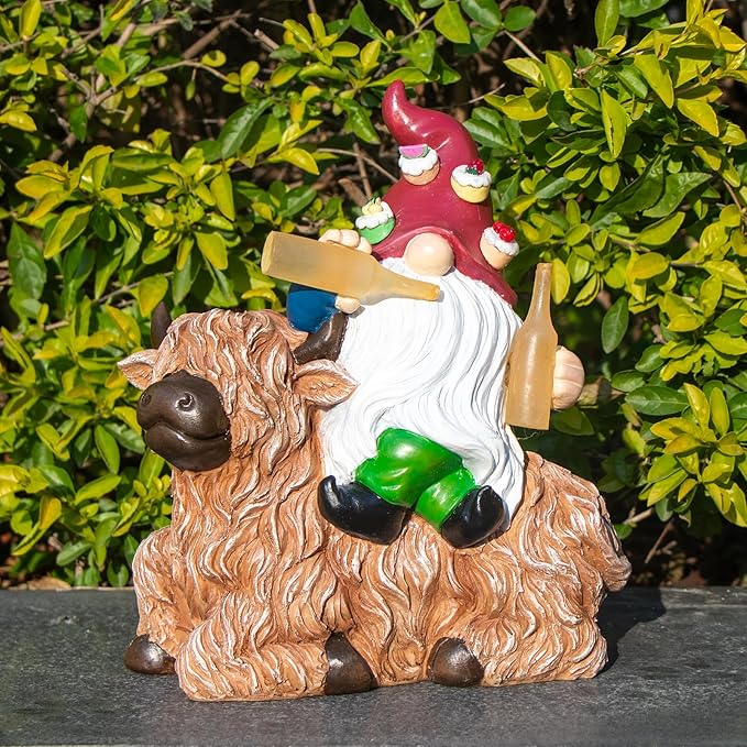 DKJOCKY Birthday Gifts for Women,Funny Garden Gnomes with Highland Cow Statues Decorations for Yard, Gnomes with Solar Lights Garden Decor, Friendships Birthday Gifts for Women Mom Unique