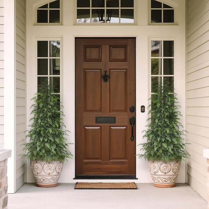 4FT Real Touch Cedar Topiary Trees for Front Porch Decor, Artificial Shrubs Faux Plants Potted UV Resistant Fake Greenery for Outdoor Indoor Door Garden Farmhouse Home Decoration (Set of 2)