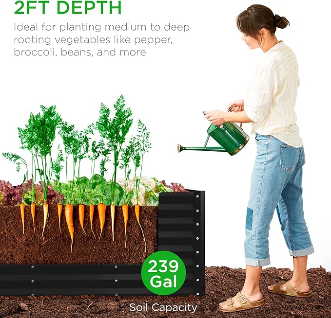 Best Choice Products 8x2x2ft Raised Outdoor Metal Garden Bed, Rectangular Planter Box for Herbs, Flowers, and Deep Root Vegetables w/ 240 Gallon Capacity - Black