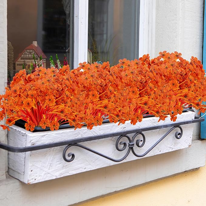 JEMONG 20 Bundles Artificial Fall Flowers No Fade Faux Autumn Plants Fake Flowers No Fade Faux Plastic Plants Thanksgiving Harvest Decoration (Fall Red)