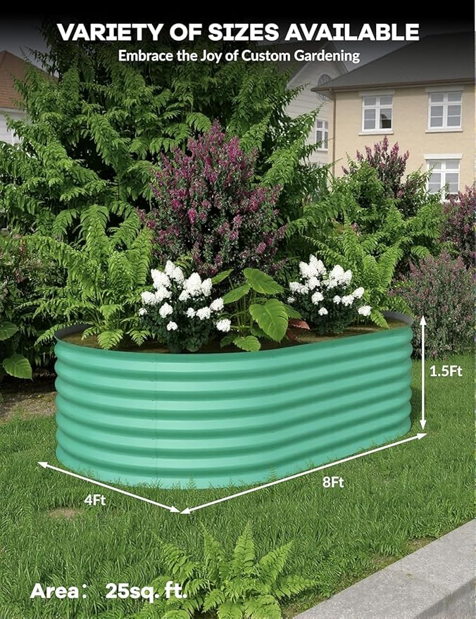 8x4x1.5ft Galvanized Raised Garden Bed, Durable Outdoor Planter Box, Spacious Raised Bed Ideal for Growing Vegetables, Fruits, and Flowers, Easy Assembly, Green