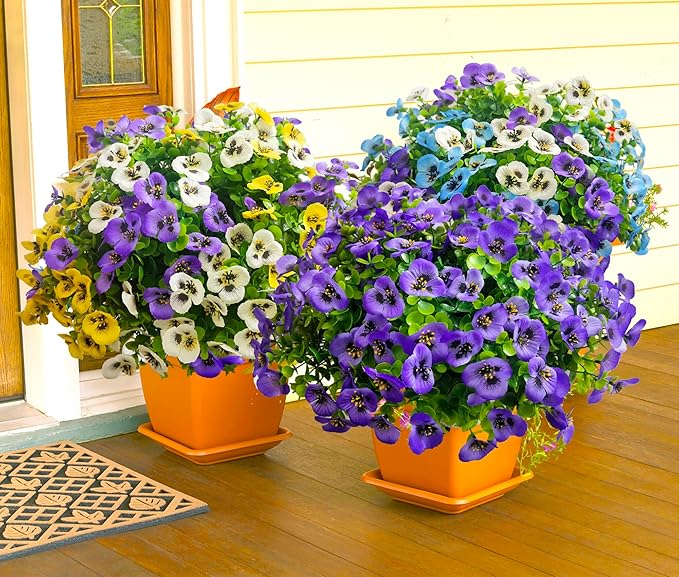 Thinktral Artificial Flowers for Outdoors Fake Plants, 12pcs Fake Flowers Artificial Plants Outdoor UV Resistant,Silk Faux Flowers Shrubs Greenery Plants for Porch Garden Patio Window Box Decor