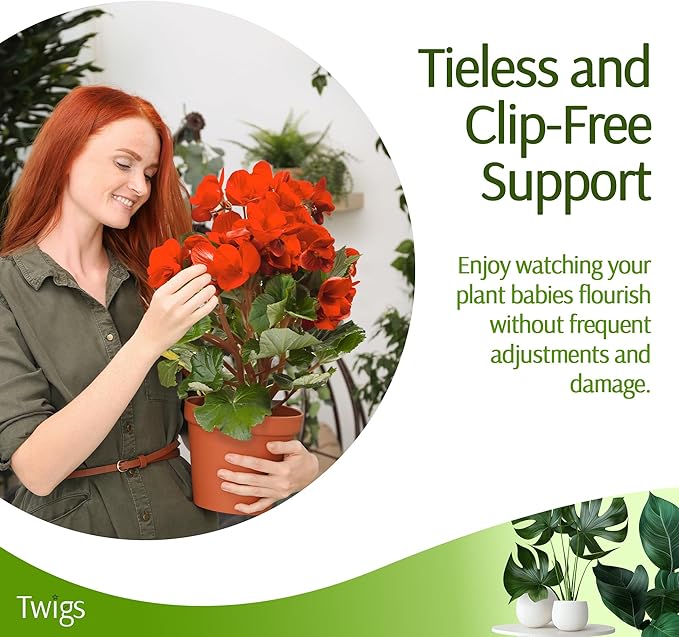 Twigs GA - Plant Support Stakes for Indoor & Outdoor Use, Durable Trellis Alternative for Climbing & Potted Plants, Houseplant Stem Holder Structures - Begonia Red, 10 Pack, 22" L, Original