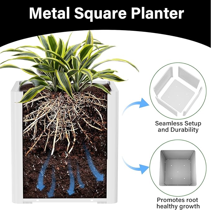 BHCORTEN Large Metal Outdoor Planter Box 24" W x 24" D x 24" H, Cube Planters for Outdoor Plants, Large Square Flower Pot for Patio, Deck, Garden, Yard