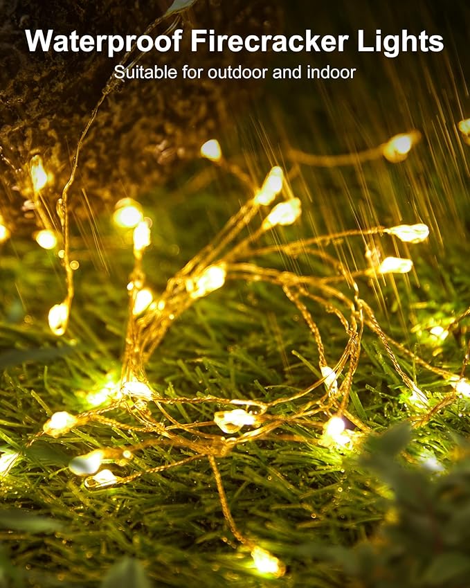 Fairy Lights Battery Operated, 60 LED Fairy String Lights Waterproof Silver Wire 5 Feet Firecracker Starry Light for DIY Wreath Home Wedding Bedroom Mason Jar Holiday Christmas Ramadan Decorations